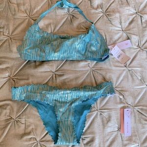 NWT Pilyq teal swim top/bottom